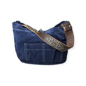 HTF: Y2K Tylie Malibu ᪣ Utility Suede Hobo Bag ᪣ Crystal Strap ᪣ Navy Blue ᪣